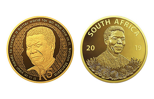 первый чернокожий президент на золотой монете ЮАР